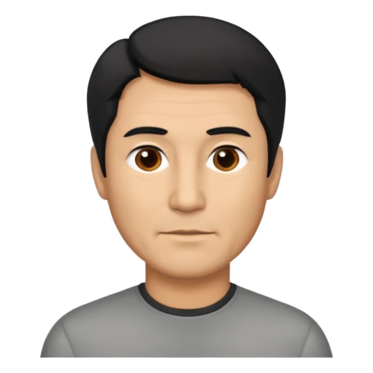 50 yr old man mostly black hair with 25% some grey, side swept part,  sticker