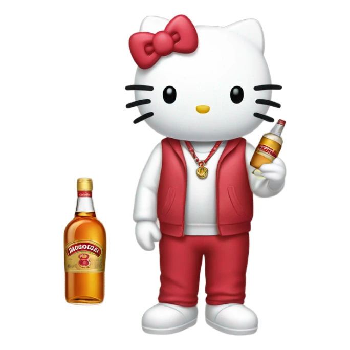  hello Kitty holding a bottle of Hennessy sticker
