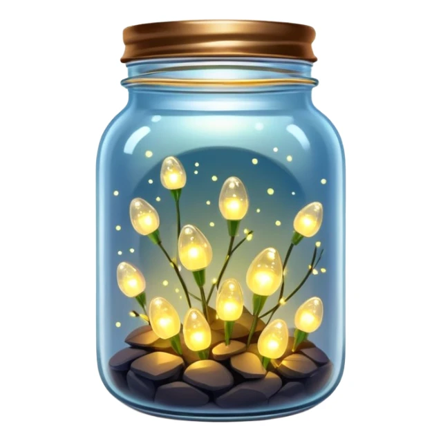 glass jar with solar powered fairy lights inside, glowing sticker