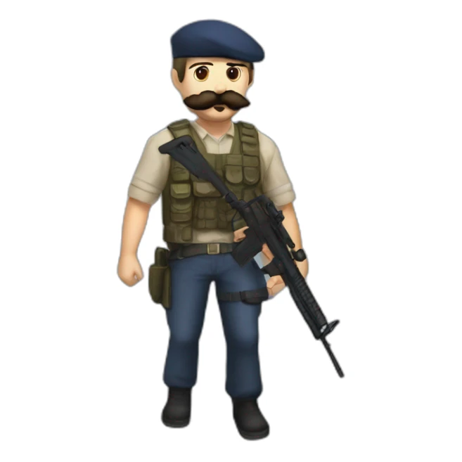 French Counter-Strike character with beret, beard, and baguette in hand, featuring a French mustache style sticker