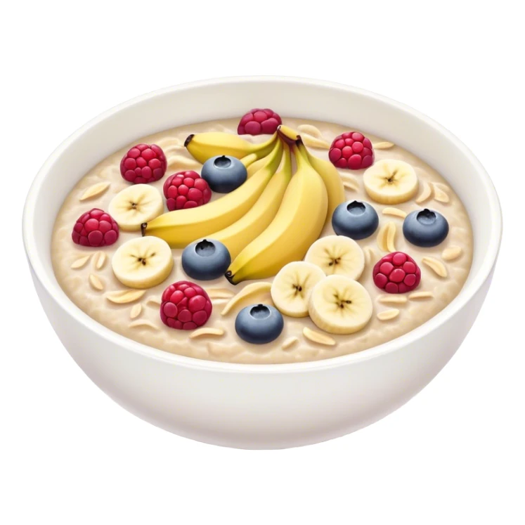 Oatmeal with banana and berries in a white bowl sticker