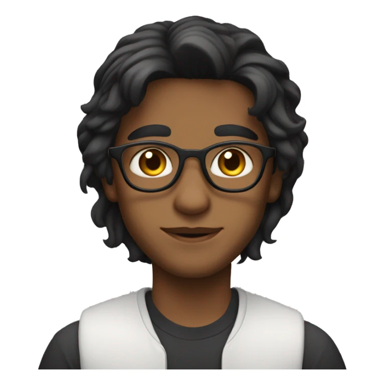 India boy middle parting black long hair hazel eyes thin glasses sticker