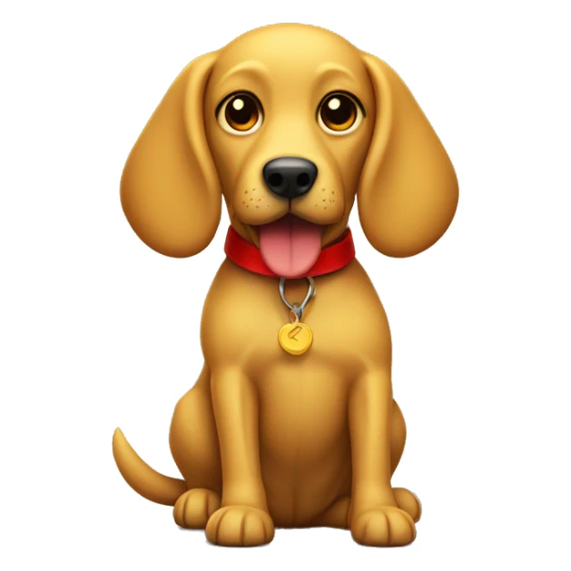 mustard colored dog with very very long ears and red collar sticker