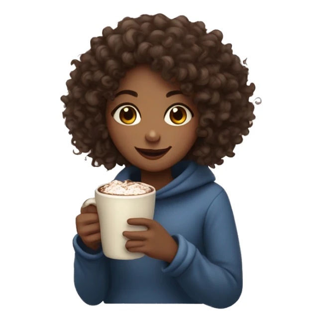curly haired girl cozy drinking hot chocolate sticker