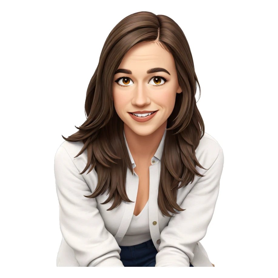 smiling girl with long brown hair sticker