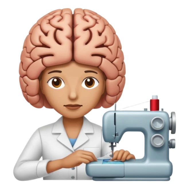 Una persona cosiendo un cerebro sticker