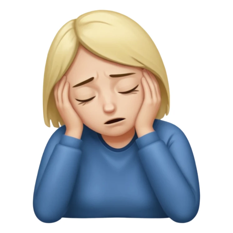 person experiencing burnout, exhausted and overwhelmed, tired eyes, slumped posture, iOS emoji style sticker