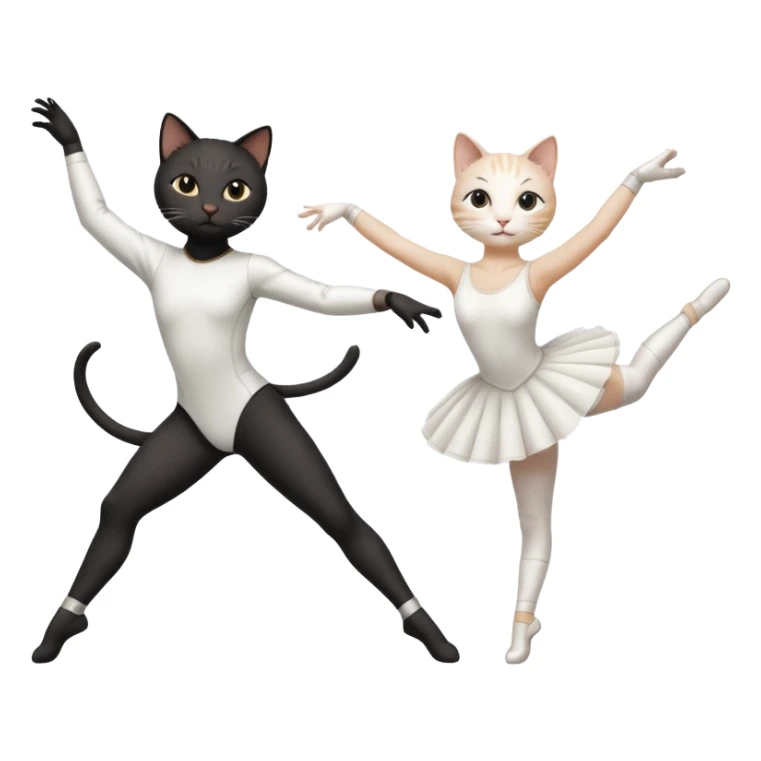 A white female cat doing ballet and a black male cat doing fencing sticker