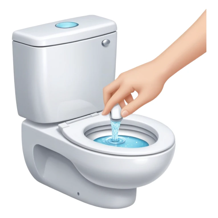 hand about to press the flush button on a sparkling clean toilet, simple and clear sticker