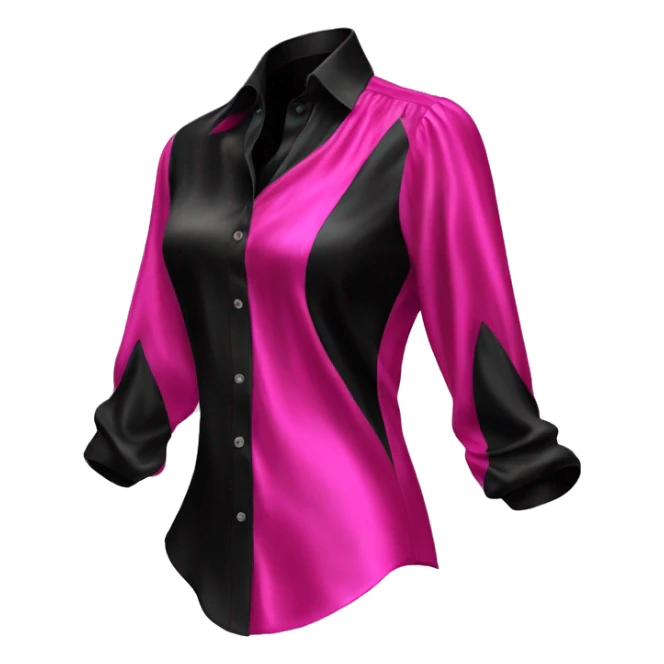 Realistic isolated side view of a black and hot pink shiny silk blouse. sticker