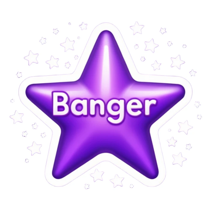 The word "banger" surrounded by purple stars sticker