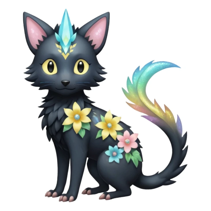 Multicolored sparkly pastel dark iridescent light pale gloomy spooky cute adorable pretty cool elegant realistic floral exotic Trico-Bolthund-Luxray-hybrid, full body sticker