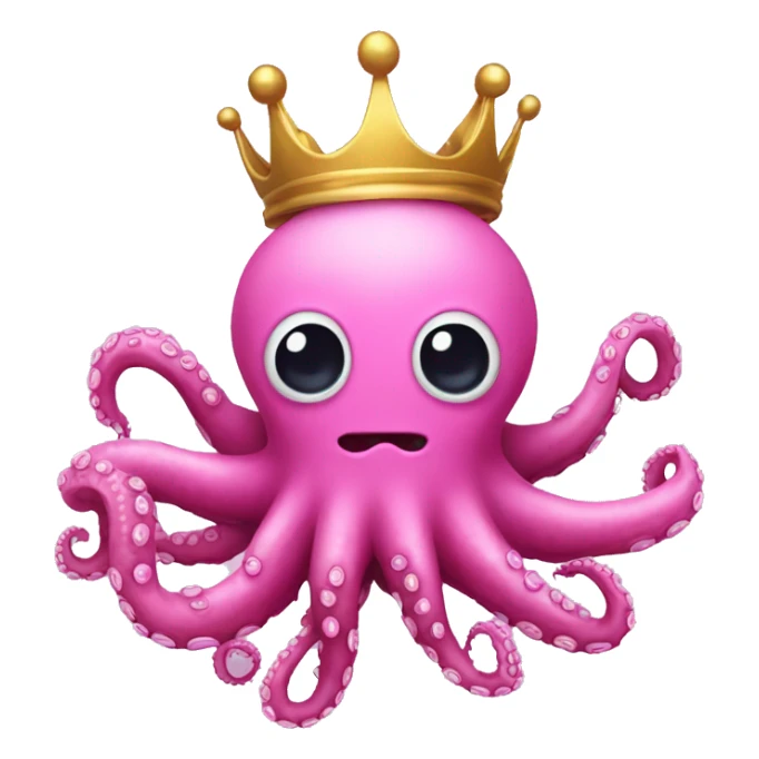 a scary pink octopus with a golden crown sticker