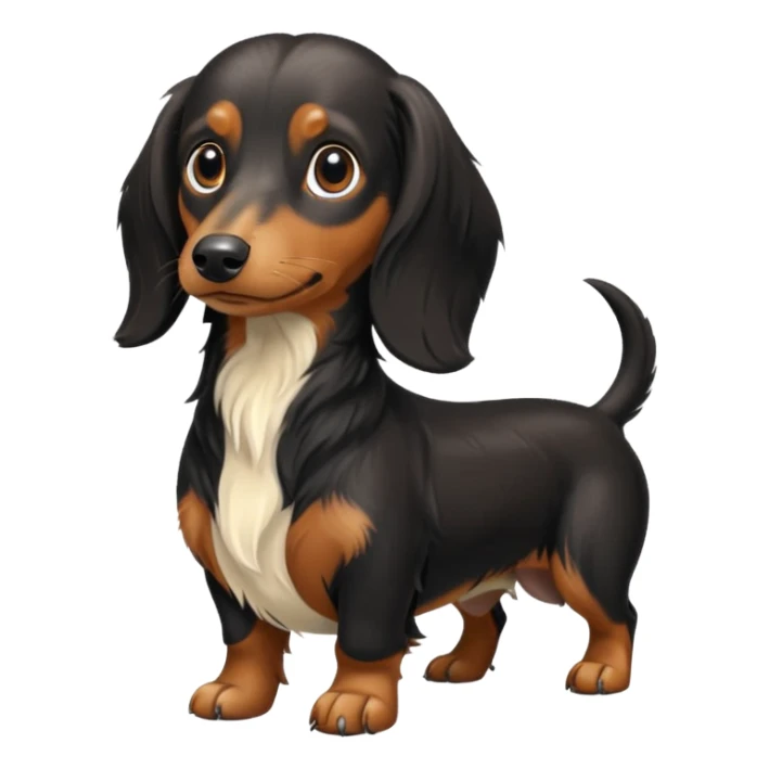 Black and cream long haired dachshund getting haircut sticker