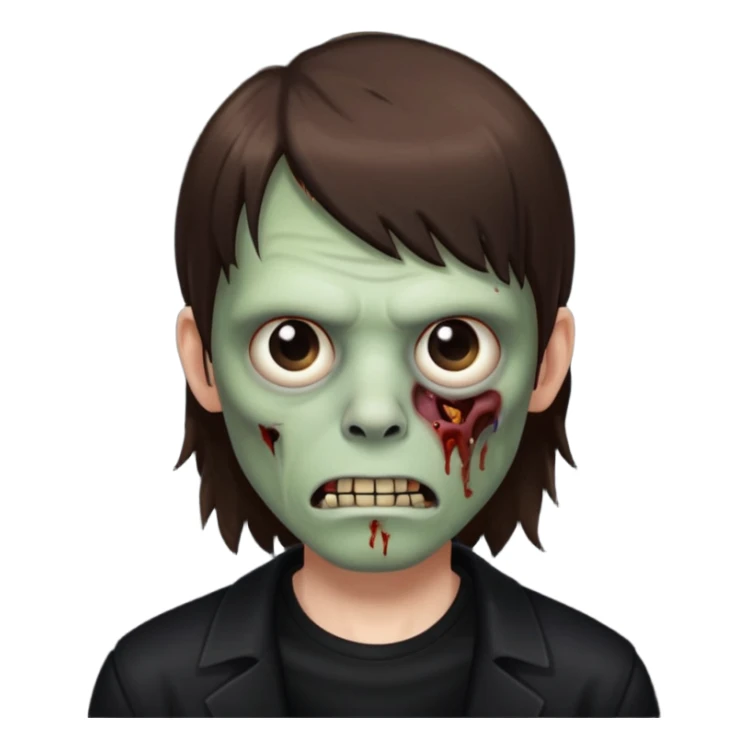 a zombie with dark circles under his eyes and medium brown hair with straight bangs, wearing black clothes
 sticker