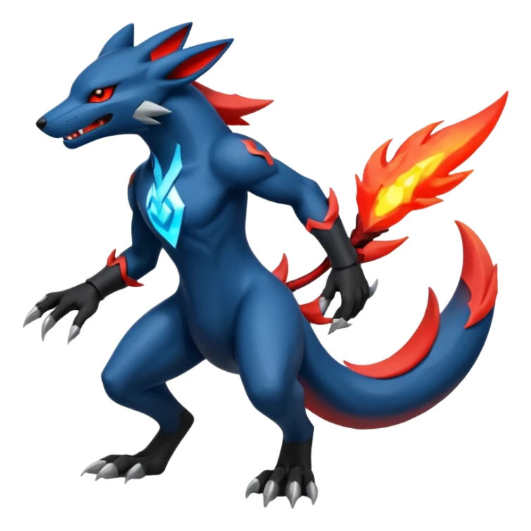 Edgy futuristic Zoroark-Salandit-Lucario-fusion sticker