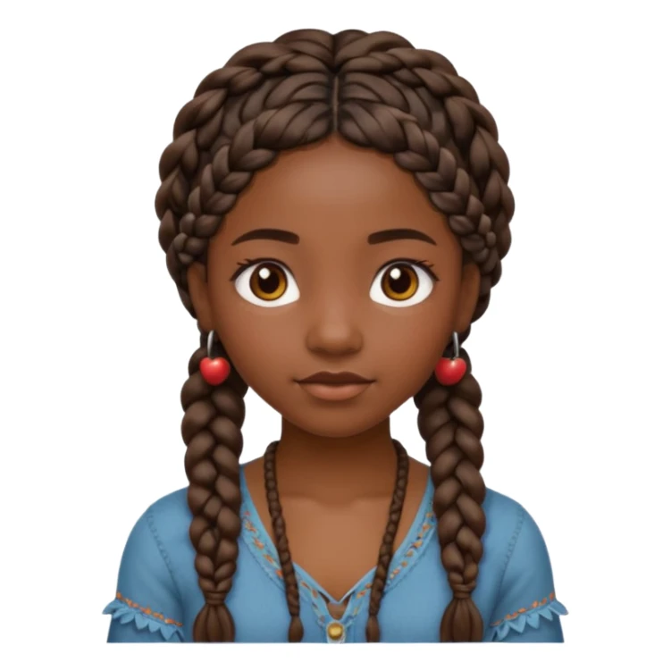 black girl with boho braids, neutral expression, apple emoji style sticker