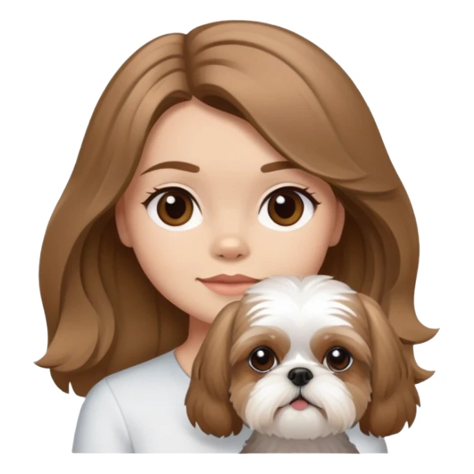 medium wavy light brown hair girl with one white and brown shih tzu sticker