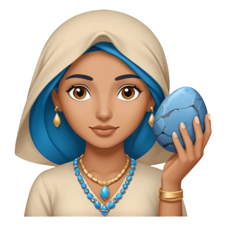 A beautiful marrocan women holding a blue rock sticker