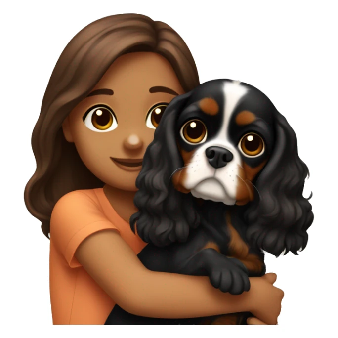 cute girl hugging two black and brown cavalier king charles spaniel  sticker
