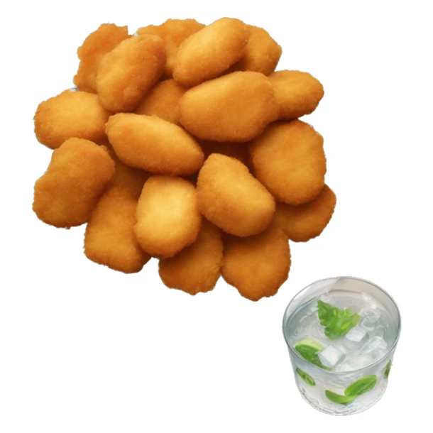 A plate of chicken nuggets with a side of sprite sticker