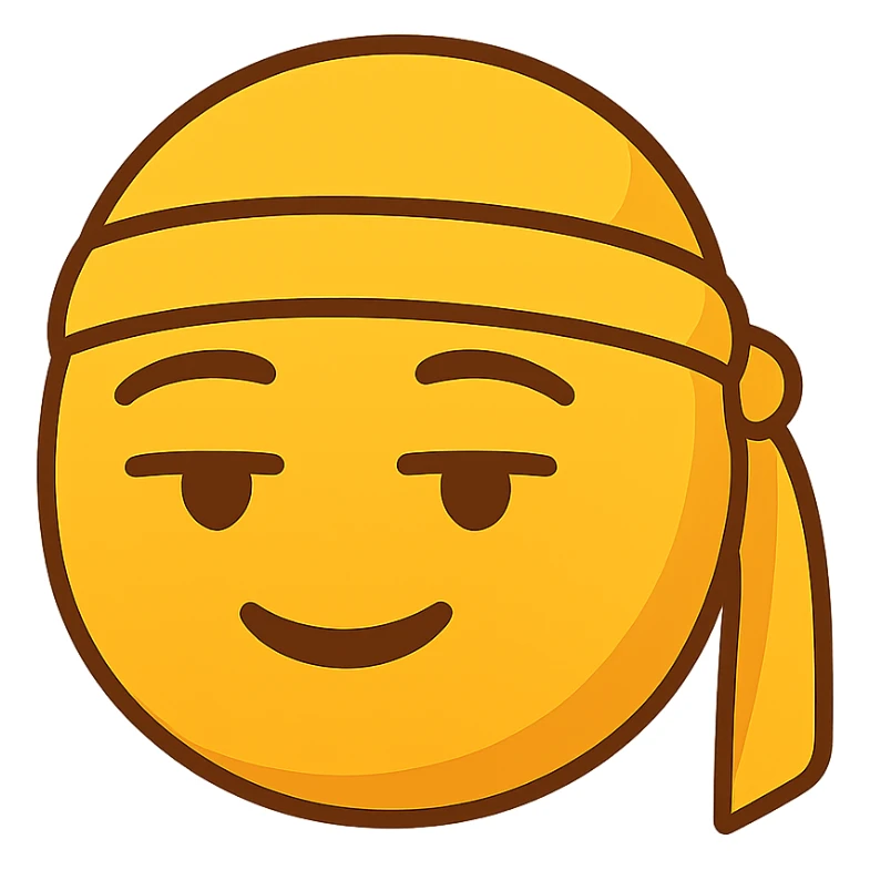 flat toon style yellow slick emoji face wearing a durag sticker