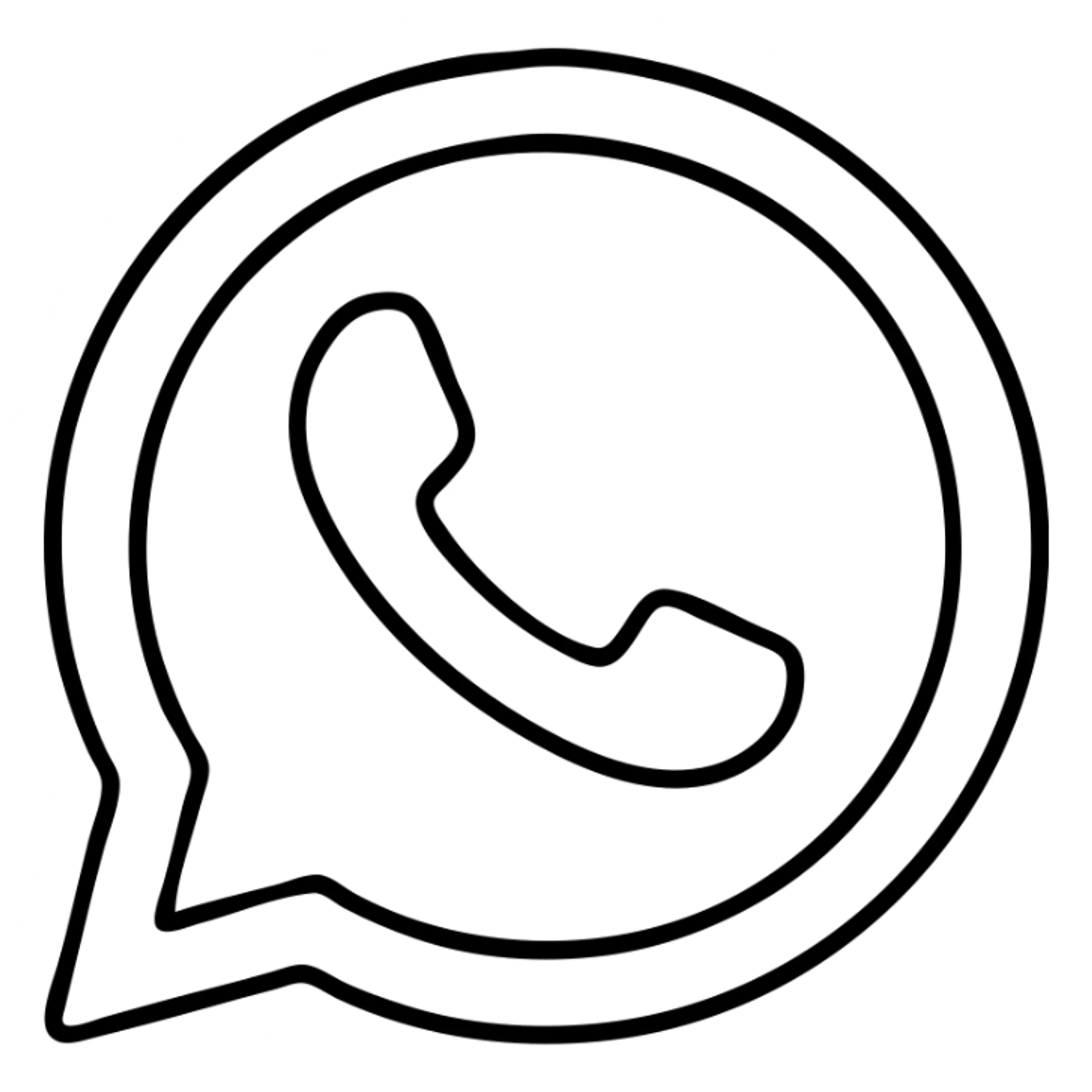 WhatsApp logo, black outline only, no fill, transparent background sticker