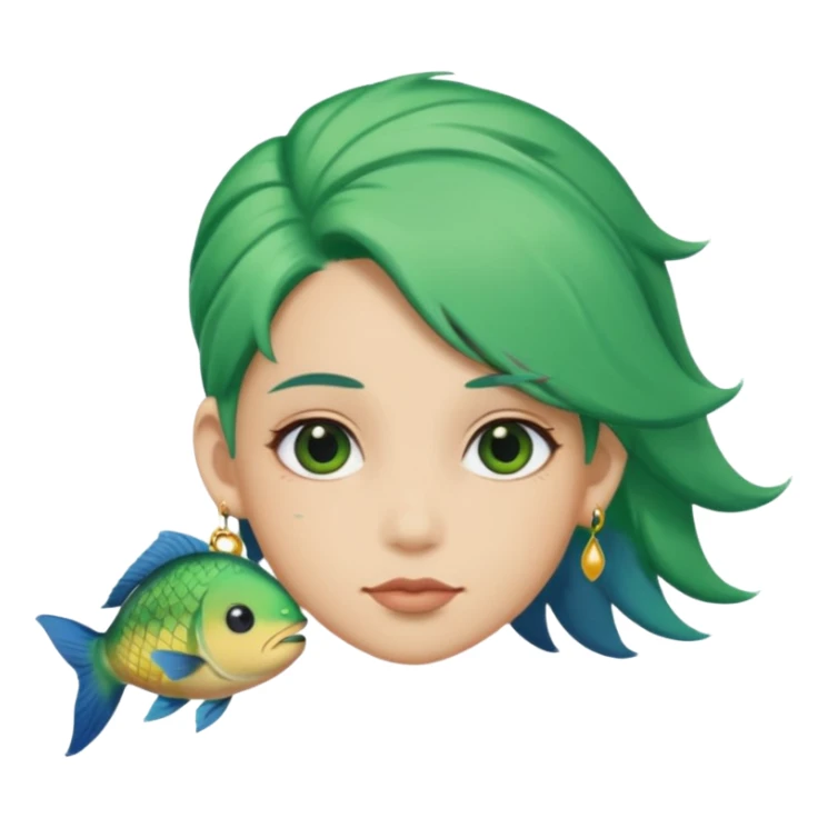 earring  wearing fish with green hair sticker