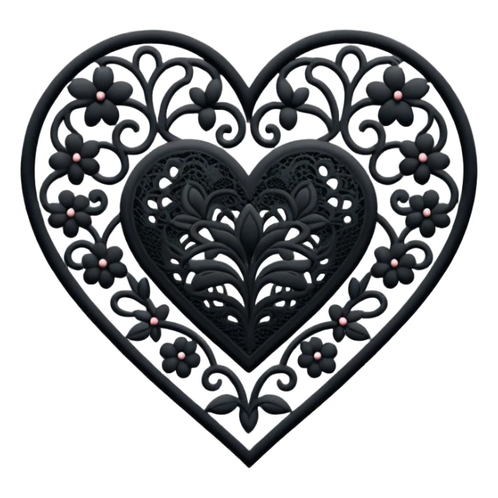 black lace heart with floral lace pattern sticker