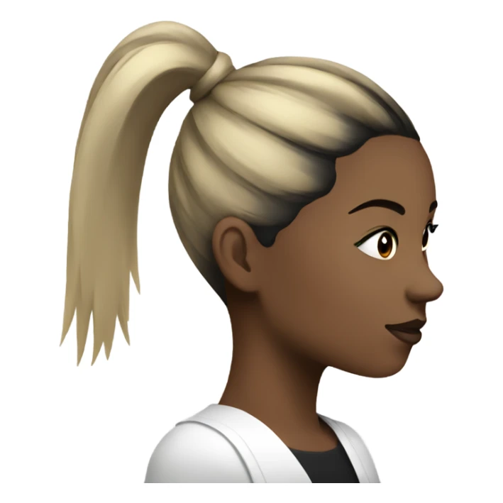 Side profile of women with black high ponytail and black dot on face  sticker