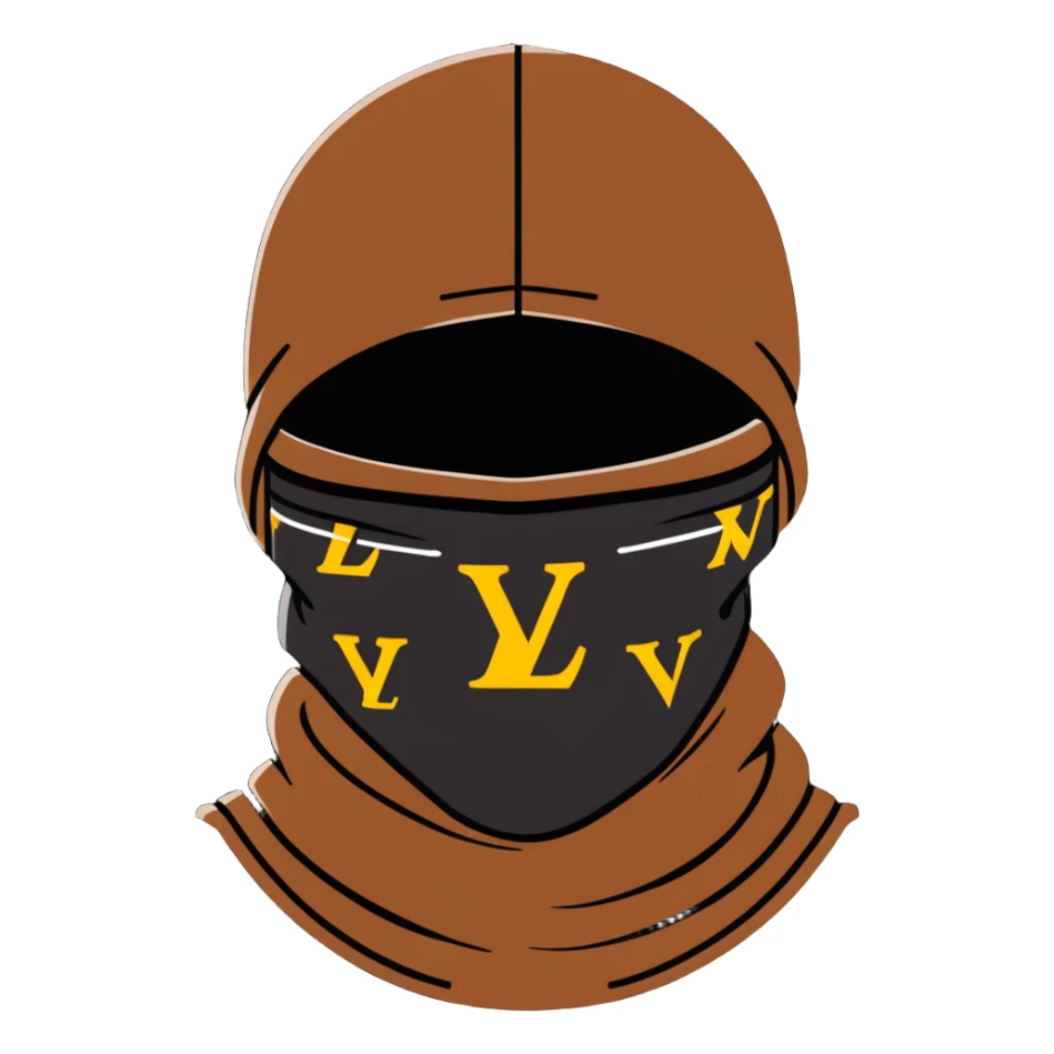 designer Louis Vuitton balaclava ski mask with the iconic brown LV monogram pattern sticker