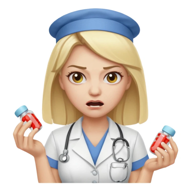 angry blonde nurse with  pills sticker