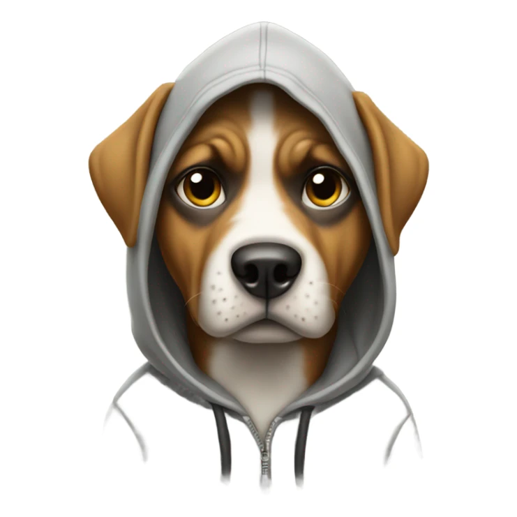 Dog wearing a hoodie and holding a gun sticker