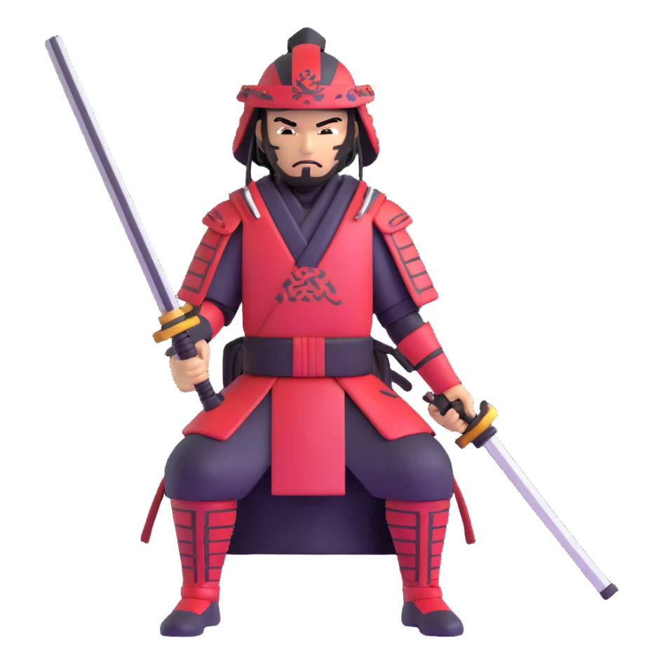 male futuristic tech samurai with digital visor and high-tech weapons sticker