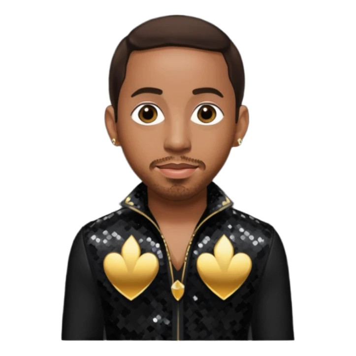 Ludacris with dark brown hair, black sequin outfit sticker