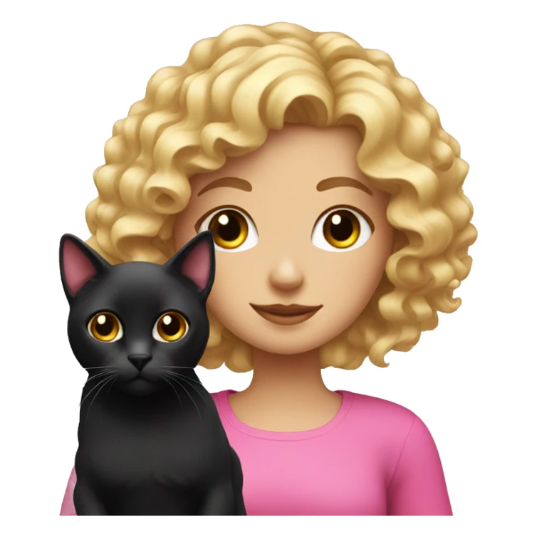 Blonde curly pink girl with black cat sticker