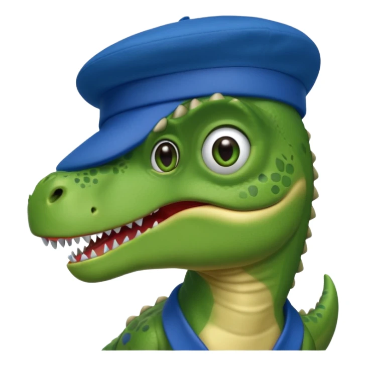 Let’s do a cute green T Rex dinosaur with a blue beret hat French  sticker