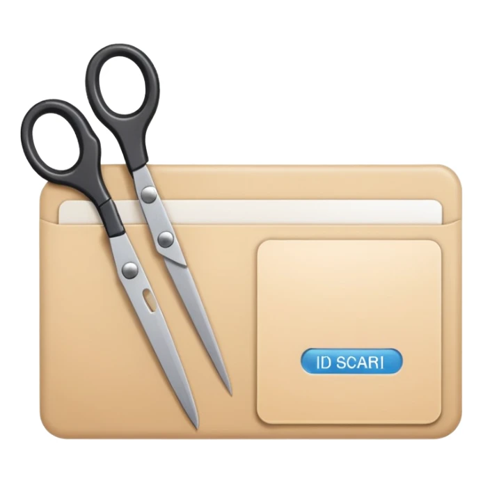 Scissors cutting an ID card in 2 parts.hyper realistic sticker