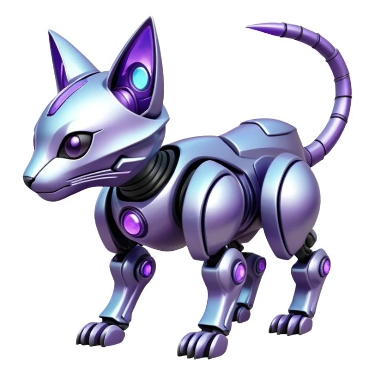  exotic iridescent silver and purple cyber-Protogen-Fakémon-Pokémon-Vernid-robot-feline-creature sticker