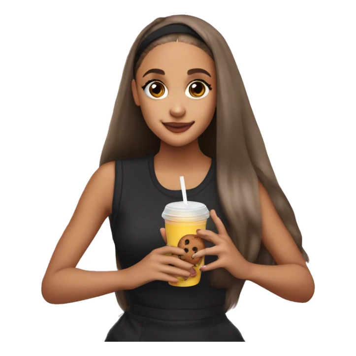 ariana grande holding juice and a cookie in 2 seprate hands sticker