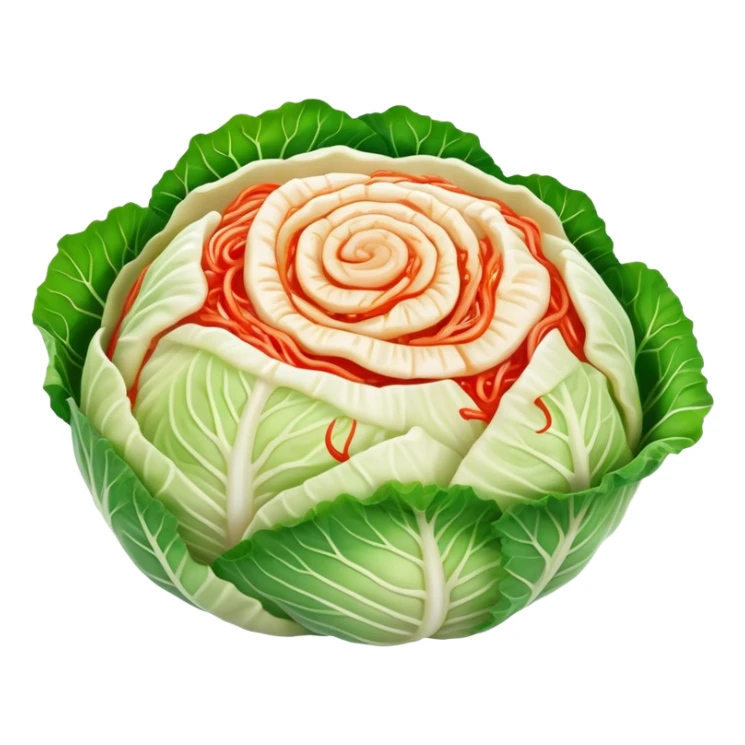 Cinematic Realistic Kimchi Dish Emoji, depicted as a vibrant fermented cabbage dish with a spicy kick rendered with detailed textures and dynamic, appetizing lighting. sticker
