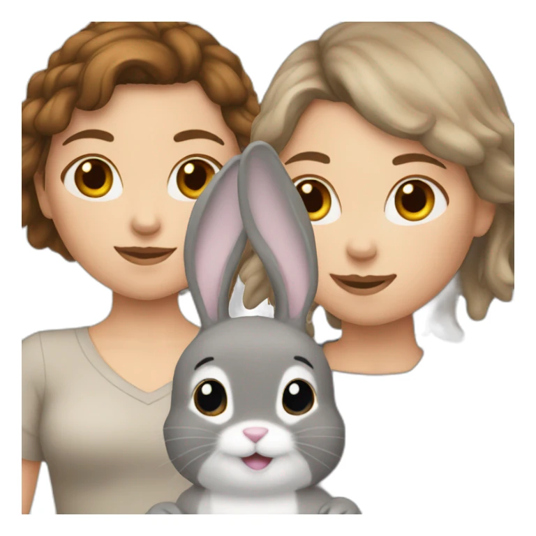 White Girl brown hair anD two Grey bunnies sticker
