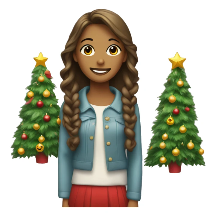 A young women and a decorated Christmas tree  sticker
