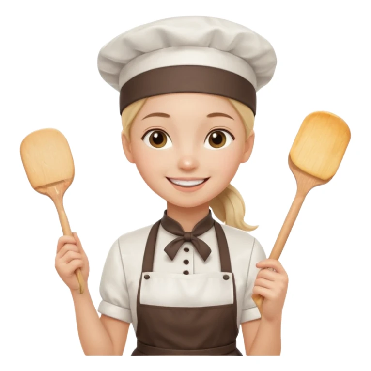 Young female pastry chef - single ponytail, apron, wearing a white hat, holding a rolling pin sticker