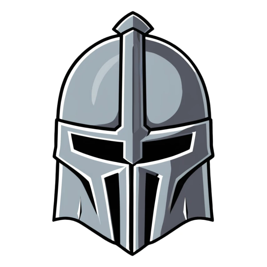 Battle-worn crusader helmet with light rust and historical details sticker