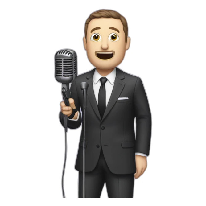 tim robinson in suit singing into microphone stand (full body, ios17, sad) sticker