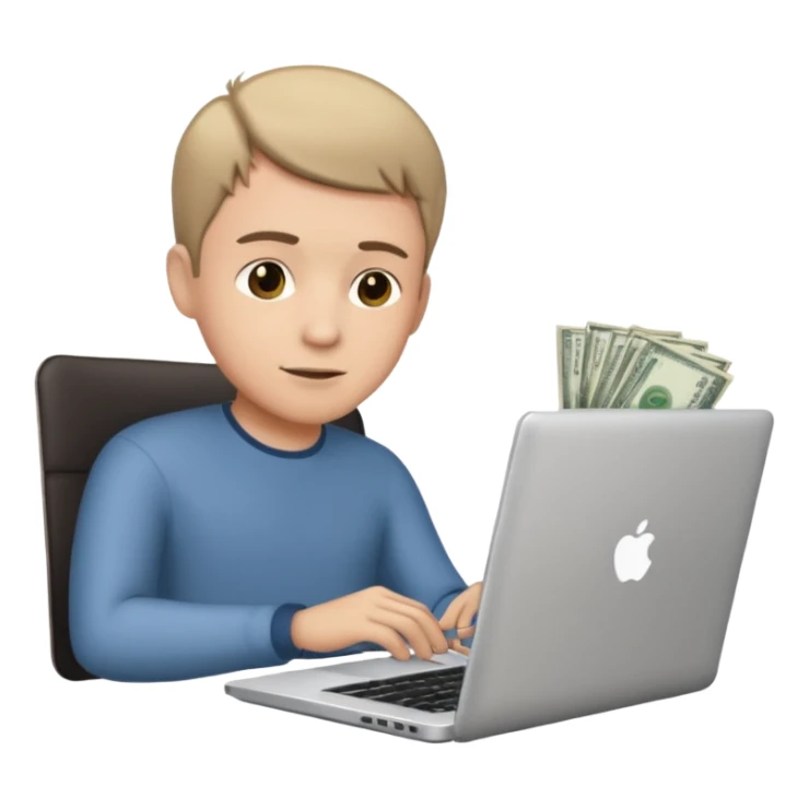 man with short hair with laptop and money sticker