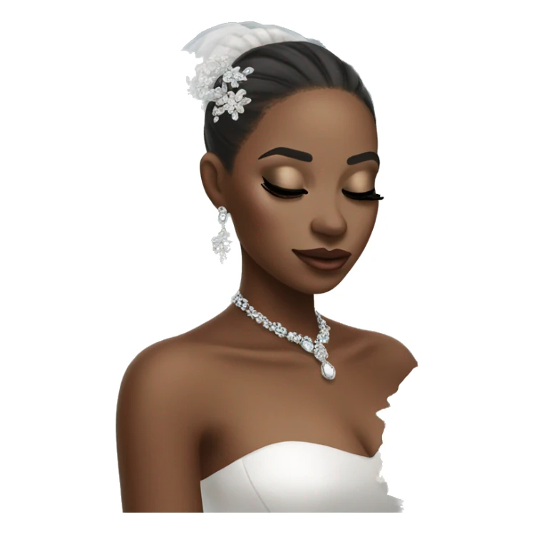 African bride. Glitter makeup. Sleek low ponytail. Silver jewelry. Holding flowers. Eyes closed. sticker