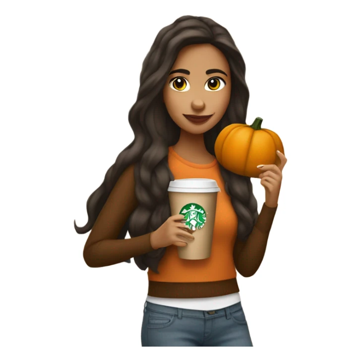 Hispanic girl drinking pumpkin spice latte from Starbucks sticker