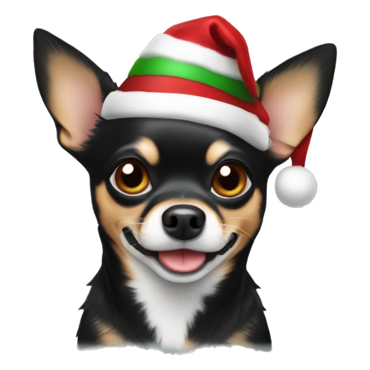 Chihuahua black dog with a Christmas hat sticker